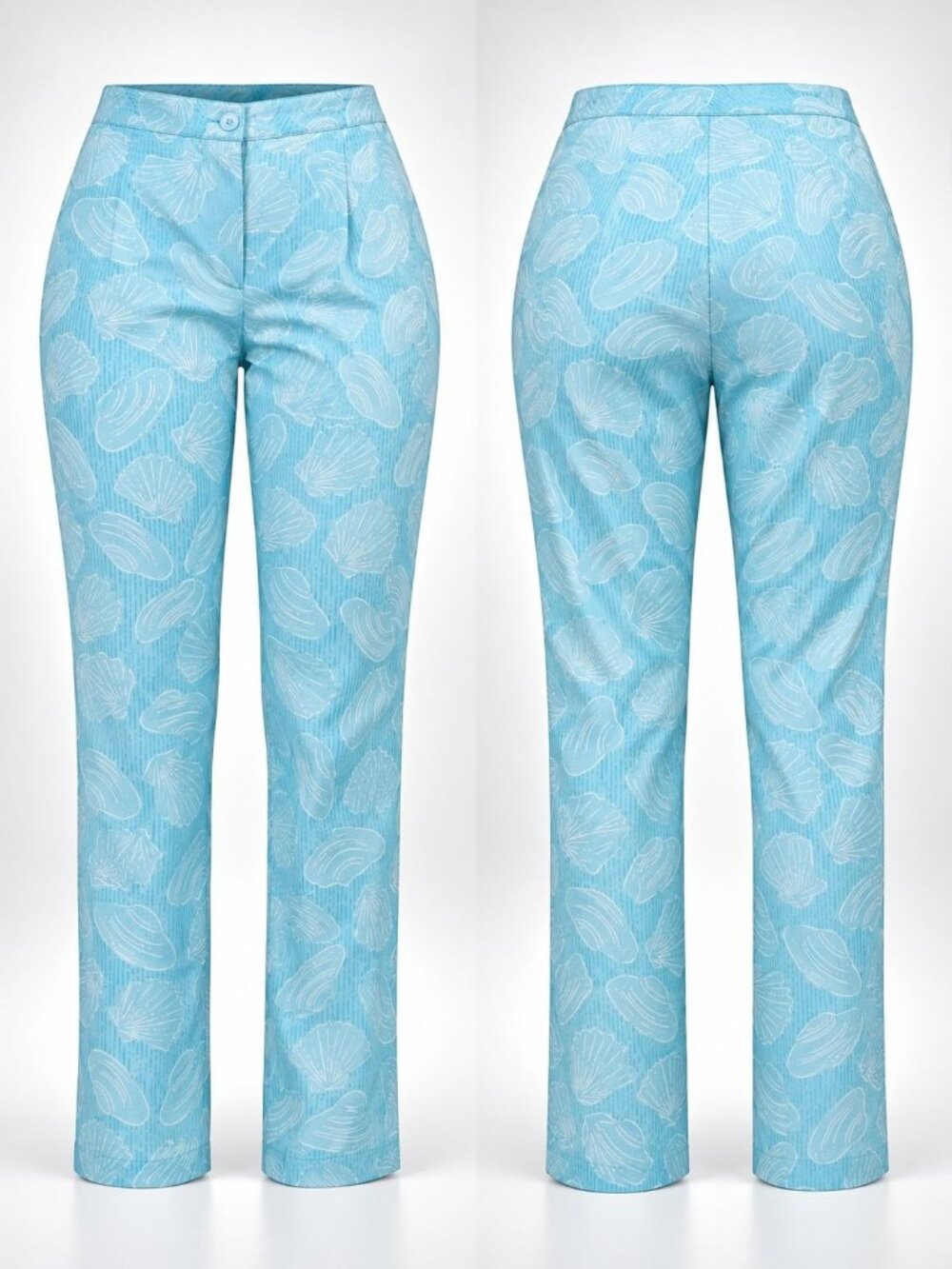 LILLY PULITZER Women's Light Blue Sea Shells Printed Pants Cotton Stretch Size 4
